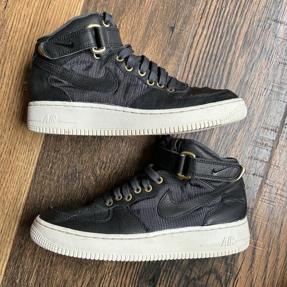 Nike Air Force 1 High Premium Black Gold US 6.5Y Leather Strap AF1 Shoes - Picture 1 of 9